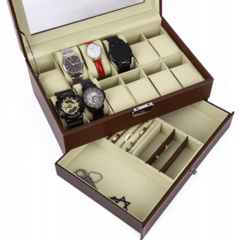 12 Slot PU Leather Lockable Jewelry Storage Organizer