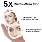 Mini Compact Led Light Makeup 5X Magnifying Mirror