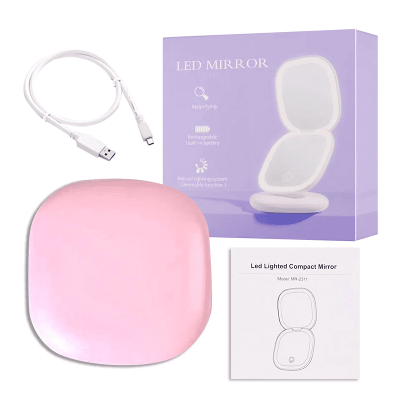 Mini Compact Led Light Makeup 5X Magnifying Mirror