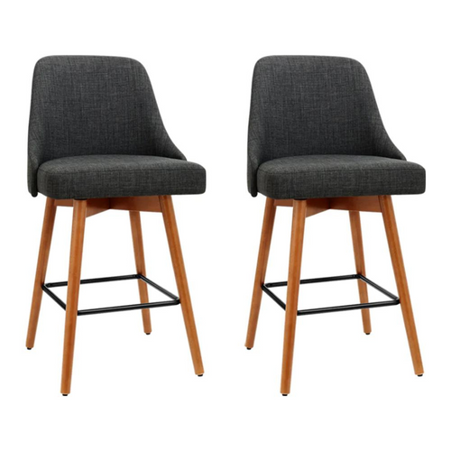 Ody Wooden Fabric Bar Stools Square Footrest