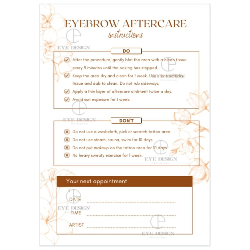 Eyebrow Tattoo Aftercare & Appointment Card