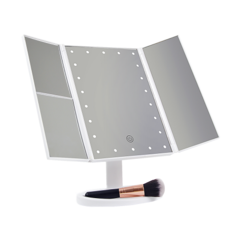    Magnifying-Tri-Fold-Touch-Mirror-With-LED-Light