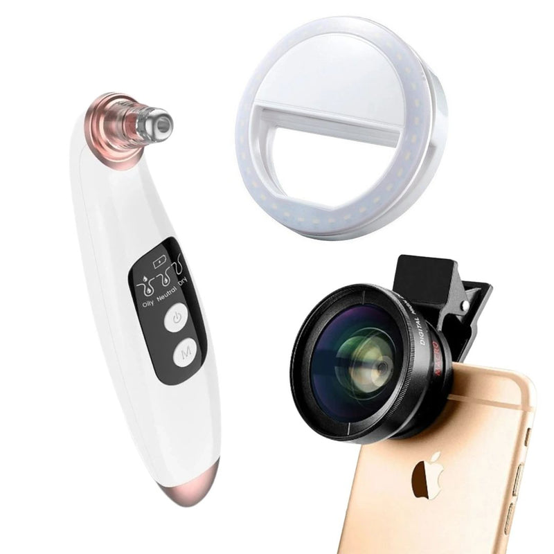 Blackhead Remover Vacuum, 2 in 1 Clip-on Macro & Wide Angle Lens & Clip-on Selfie Ring Light