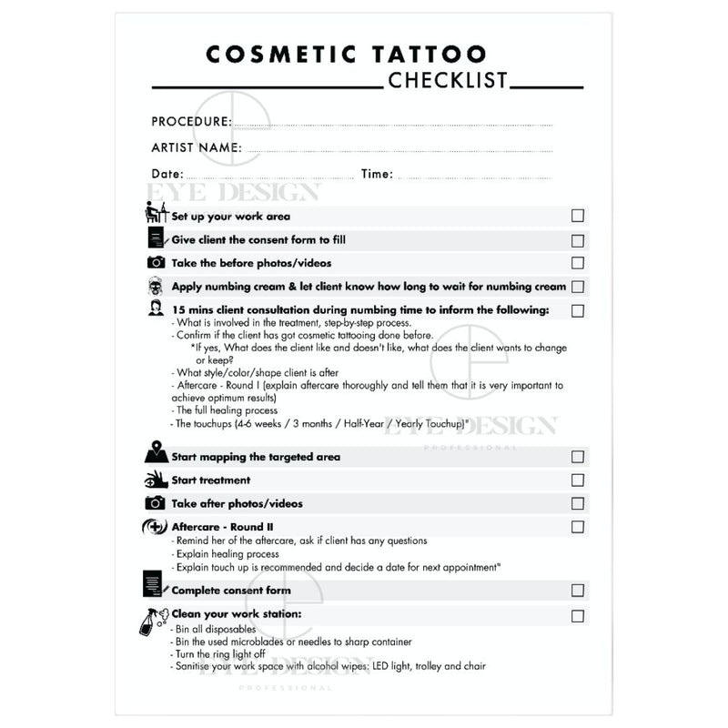 Cosmetic Tattoo Artist Checklist